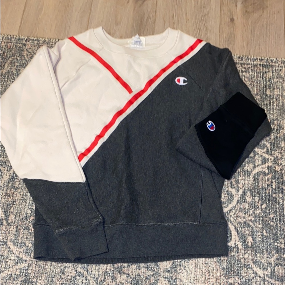 Champion Colorblock Sweatshirt - Gray, White, and Red